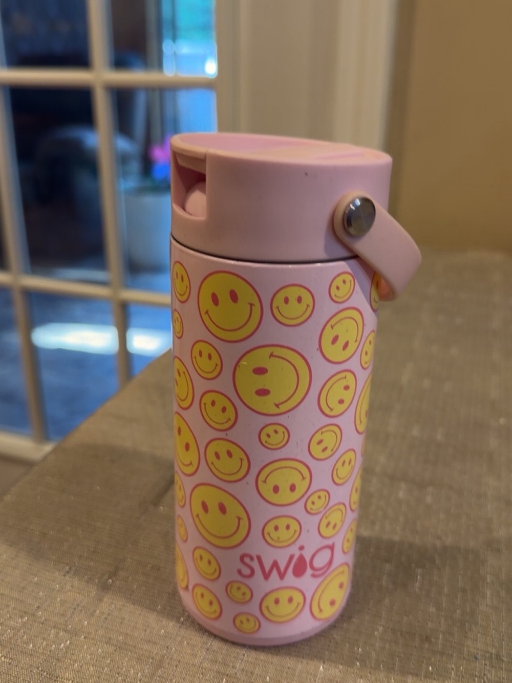 Swig Pink Smiley Stainless Water Bottle - Cute Travel Thermos